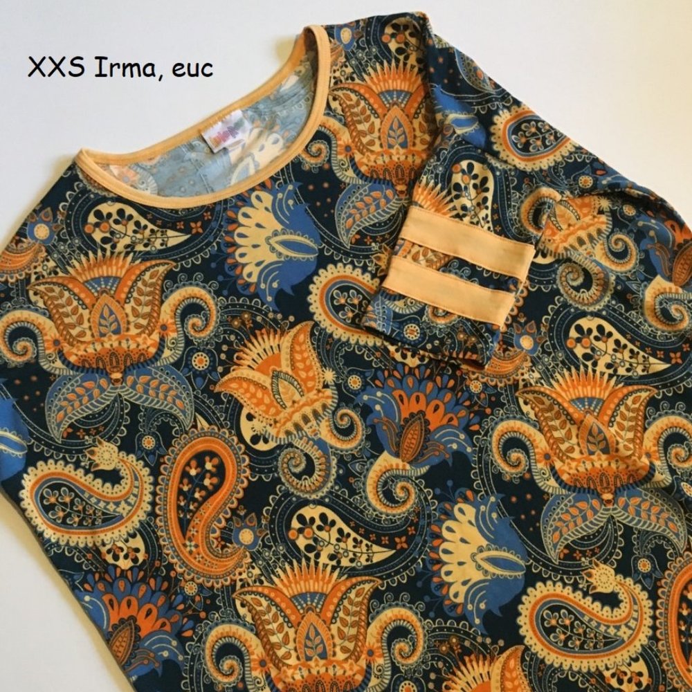 XXS Lularoe Irma oversized tunic, paisley varsity